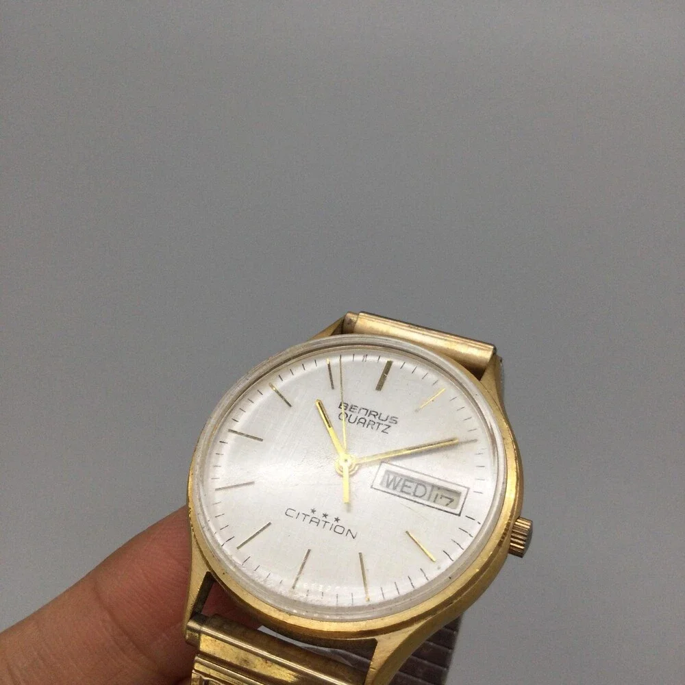 Vintage Benrus Citation Mens Watch 34mm Gold Tone 3 Star NOT RUNNING FOR PARTS